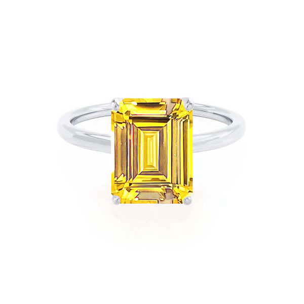 LULU - Emerald Yellow Sapphire Platinum 950 Petite Solitaire Engagement Ring Lily Arkwright