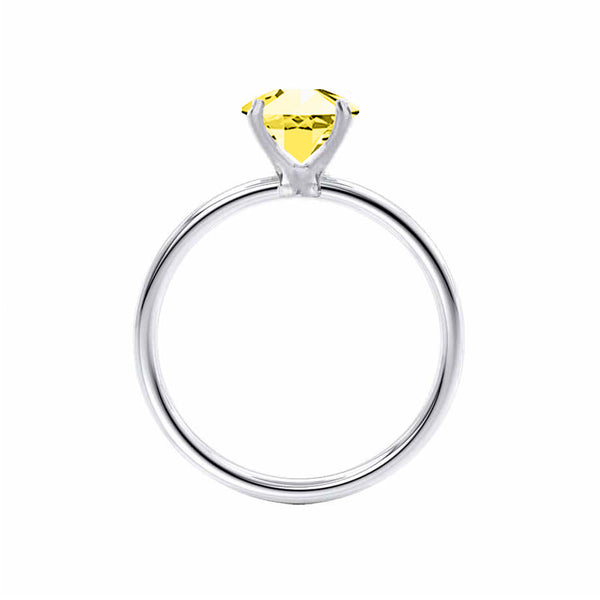 LULU - Emerald Yellow Sapphire 18k White Gold Petite Solitaire Engagement Ring Lily Arkwright