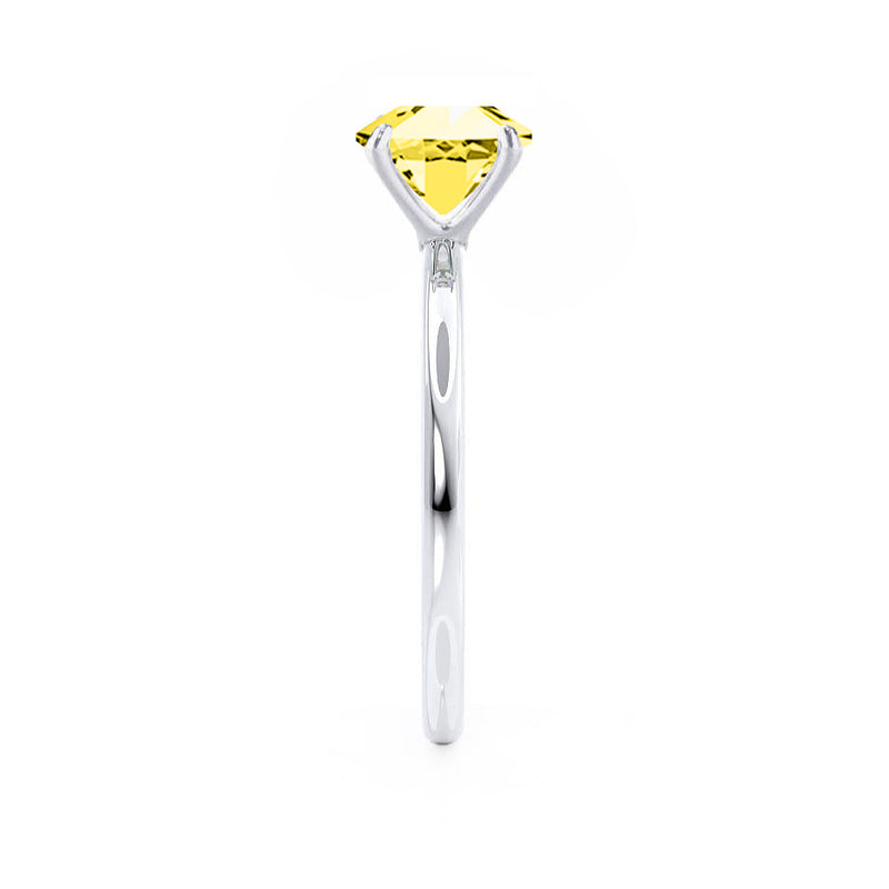 LULU - Emerald Yellow Sapphire 18k White Gold Petite Solitaire Engagement Ring Lily Arkwright