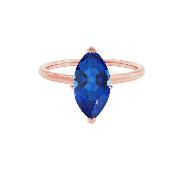 LULU - Marquise Blue Sapphire 18k Rose Gold Petite Solitaire Ring Engagement Ring Lily Arkwright