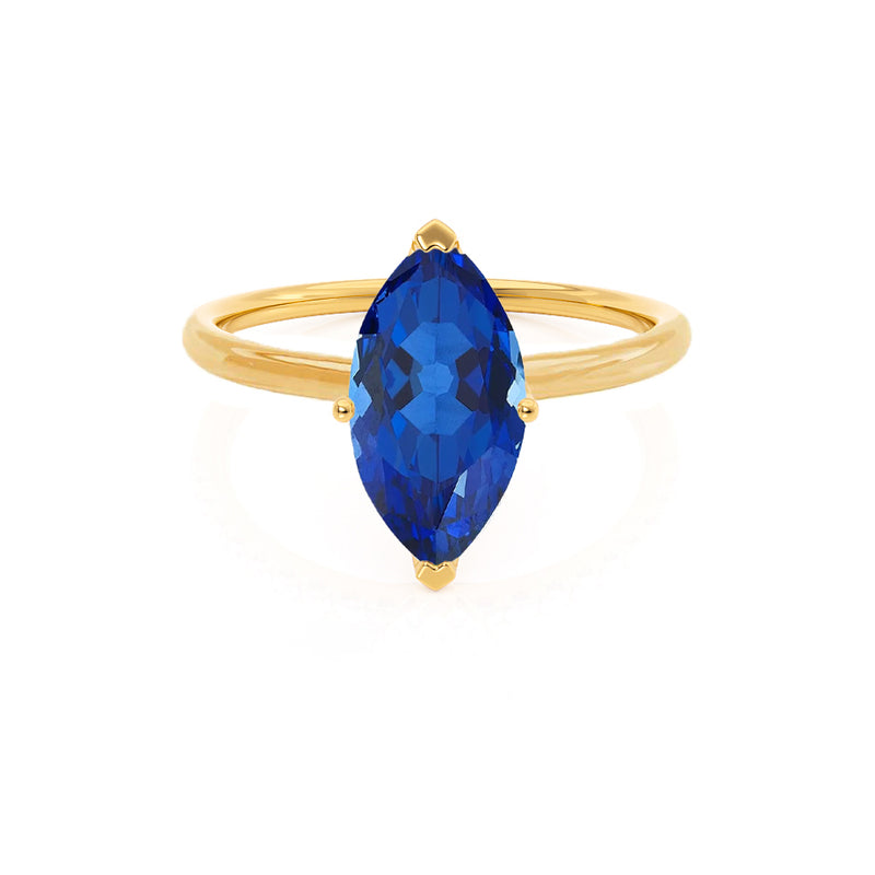 LULU - Marquise Blue Sapphire 18k Yellow Gold Petite Solitaire Ring Engagement Ring Lily Arkwright