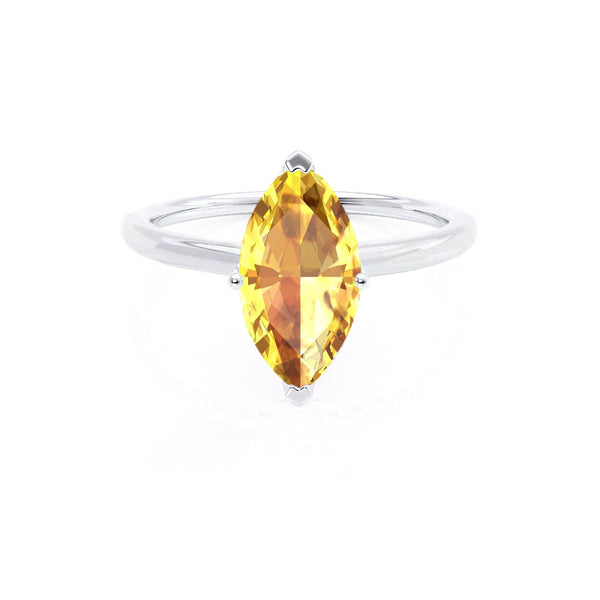 LULU - Marquise Yellow Sapphire 18k White Gold Petite Solitaire Ring Engagement Ring Lily Arkwright