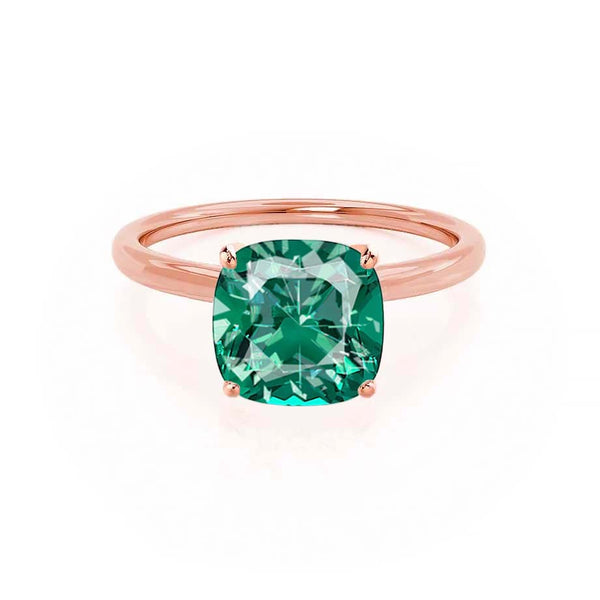 LULU - Chatham® Cushion Emerald 18k Rose Gold Petite Solitaire Ring