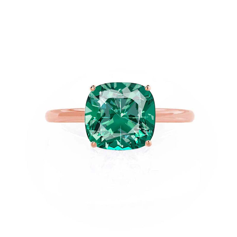 LULU - Chatham® Cushion Emerald 18k Rose Gold Petite Solitaire Ring