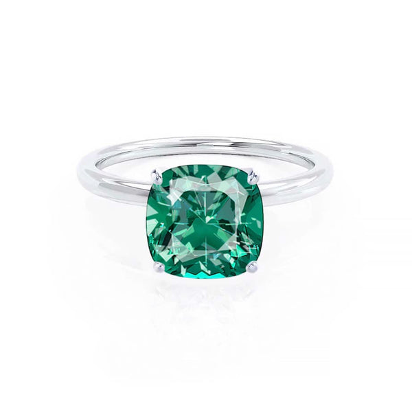 LULU - Chatham® Cushion Emerald 950 Platinum Petite Solitaire Ring