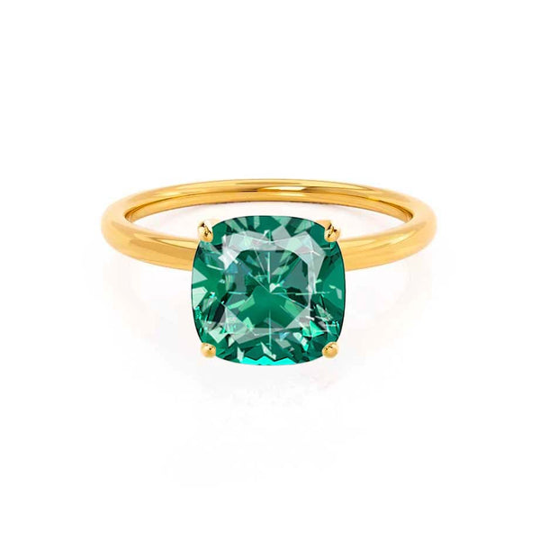 LULU - Chatham® Cushion Emerald 18k Yellow Gold Petite Solitaire Ring