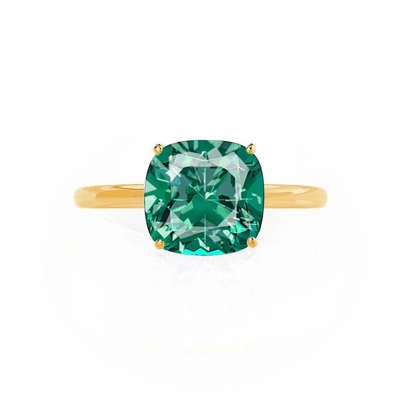 LULU - Chatham® Cushion Emerald 18k Yellow Gold Petite Solitaire Ring