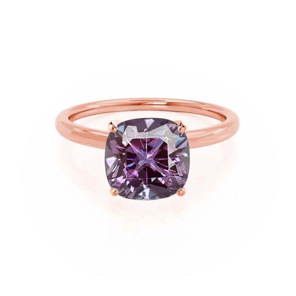 LULU - Chatham® Cushion Alexandrite 18k Rose Gold Petite Solitaire Ring