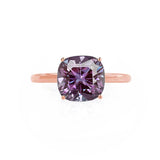 LULU - Chatham® Cushion Alexandrite 18k Rose Gold Petite Solitaire Ring