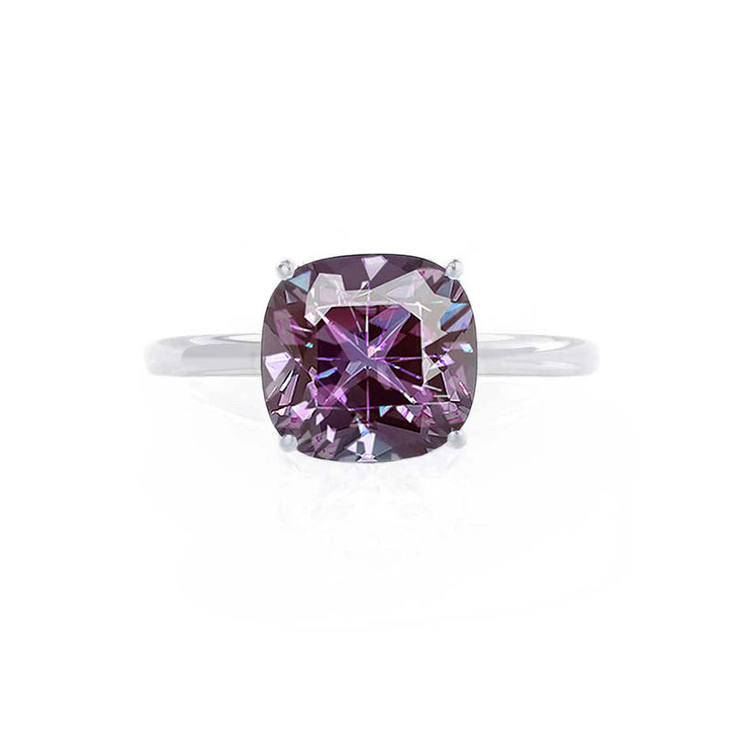 LULU - Chatham® Cushion Alexandrite 18k White Gold Petite Solitaire Ring