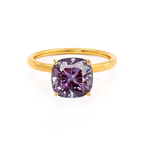 LULU - Chatham® Cushion Alexandrite 18k Yellow Gold Petite Solitaire Ring