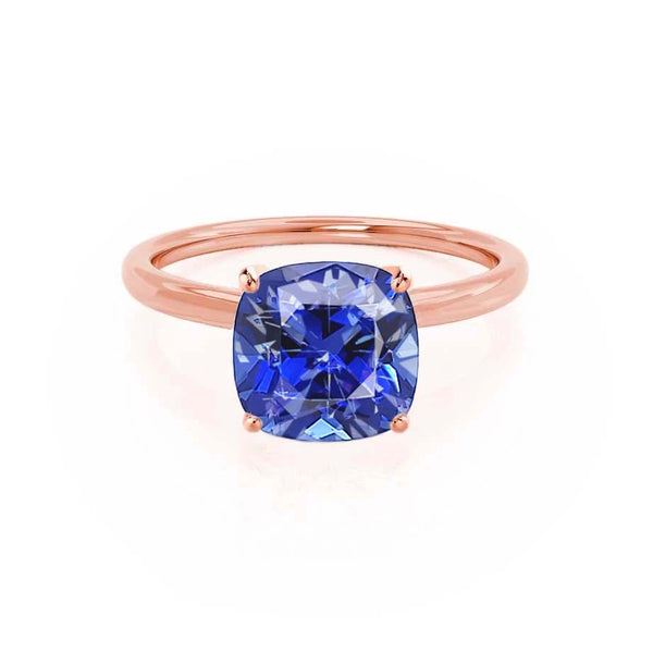 LULU - Chatham® Cushion Blue Sapphire 18k Rose Gold Petite Solitaire Ring