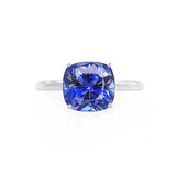 LULU - Chatham® Cushion Blue Sapphire 950 Platinum Petite Solitaire Ring