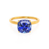 LULU - Chatham® Cushion Blue Sapphire 18k Yellow Gold Petite Solitaire Ring