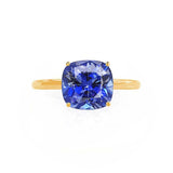 LULU - Chatham® Cushion Blue Sapphire 18k Yellow Gold Petite Solitaire Ring