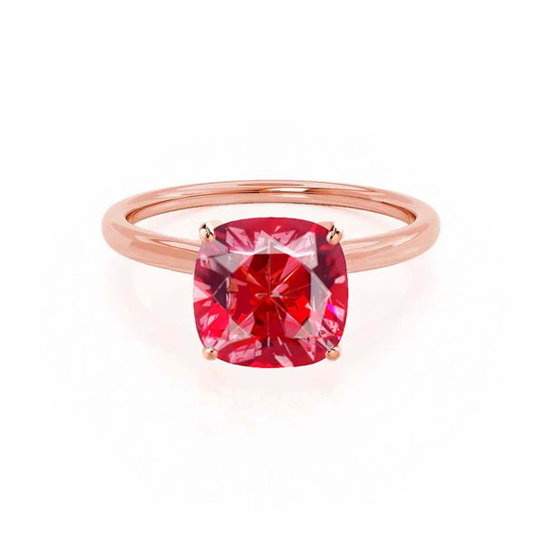 LULU - Chatham® Cushion Ruby 18k Rose Gold Petite Solitaire Ring