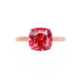 LULU - Chatham® Cushion Ruby 18k Rose Gold Petite Solitaire Ring