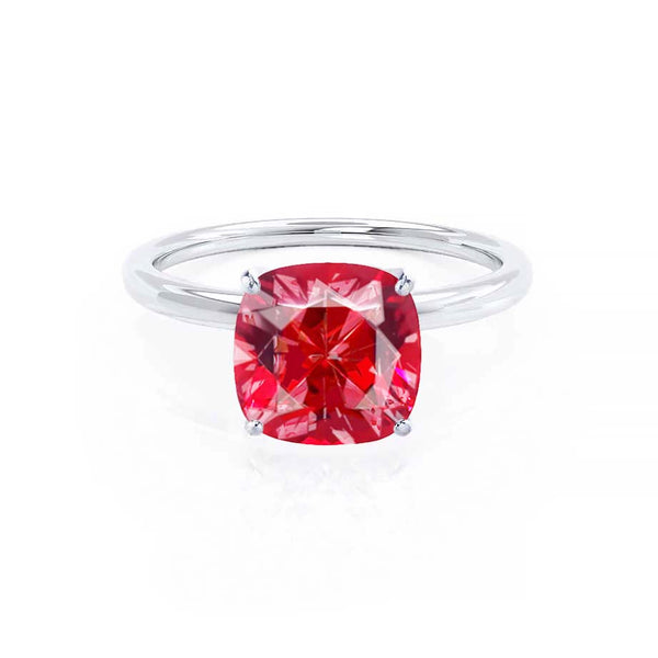 LULU - Chatham® Cushion Ruby 950 Platinum Petite Solitaire Ring