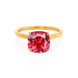 LULU - Chatham® Cushion Ruby 18k Yellow Gold Petite Solitaire Ring