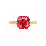 LULU - Chatham® Cushion Ruby 18k Yellow Gold Petite Solitaire Ring