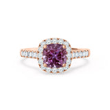 OPHELIA - Lab Grown Alexandrite & Diamond 18K Rose Gold Halo Engagement Ring Lily Arkwright