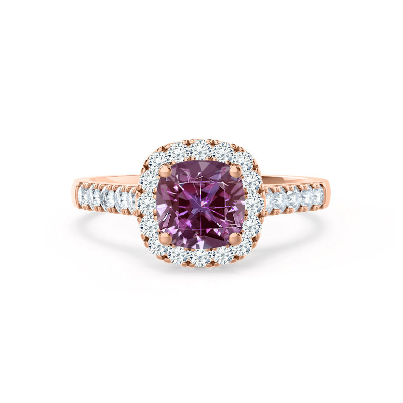 OPHELIA - Lab Grown Alexandrite & Diamond 18K Rose Gold Halo Engagement Ring Lily Arkwright