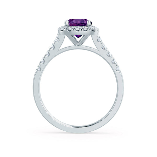 OPHELIA - Lab Grown Alexandrite & Diamond Platinum Halo Engagement Ring Lily Arkwright
