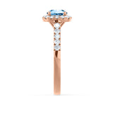 OPHELIA - Lab Grown Aqua Spinel & Diamond 18K Rose Gold Halo Engagement Ring Lily Arkwright
