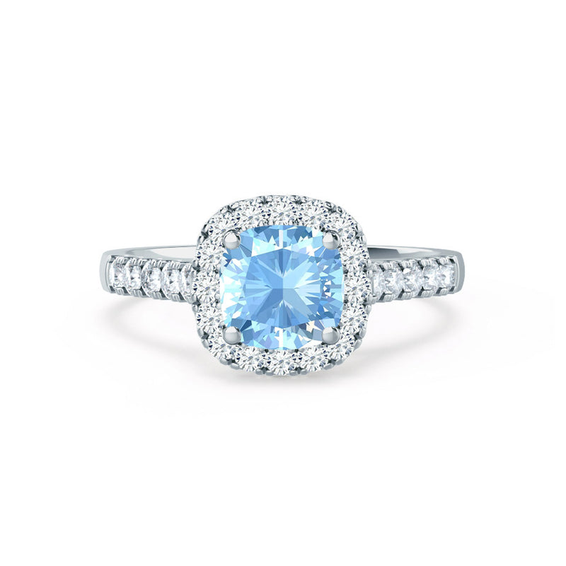 OPHELIA - Lab Grown Aqua Spinel & Diamond 18K White Gold Halo Engagement Ring Lily Arkwright