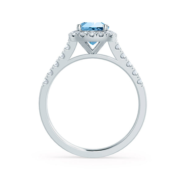 OPHELIA - Lab Grown Aqua Spinel & Diamond 18K White Gold Halo Engagement Ring Lily Arkwright