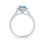 OPHELIA - Lab Grown Aqua Spinel & Diamond Platinum Halo Engagement Ring Lily Arkwright