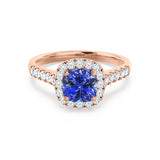 OPHELIA - Lab Grown Blue Sapphire & Diamond 18K Rose Gold Halo Engagement Ring Lily Arkwright