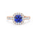 OPHELIA - Lab Grown Blue Sapphire & Diamond 18K Rose Gold Halo Engagement Ring Lily Arkwright