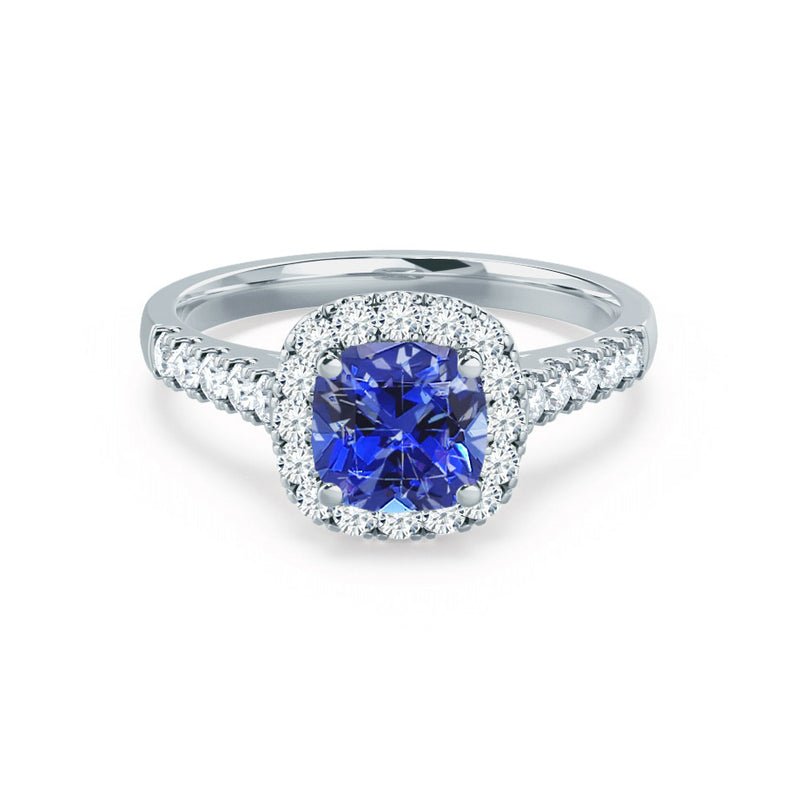 OPHELIA - Lab Grown Blue Sapphire & Diamond 18K White Gold Halo Engagement Ring Lily Arkwright