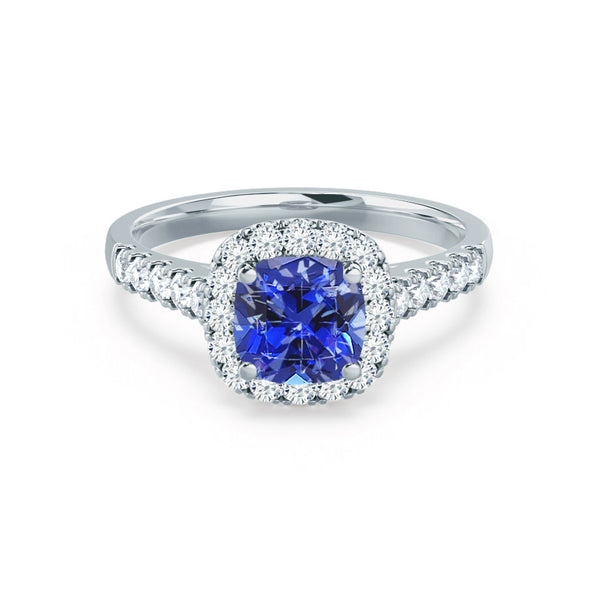 OPHELIA - Lab Grown Blue Sapphire & Diamond Platinum Halo Engagement Ring Lily Arkwright