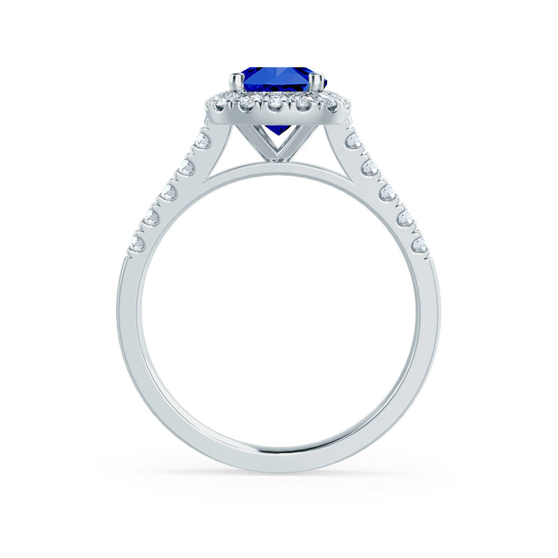 OPHELIA - Lab Grown Blue Sapphire & Diamond 18K White Gold Halo Engagement Ring Lily Arkwright