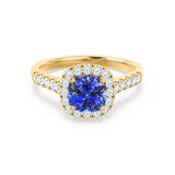 OPHELIA - Lab Grown Blue Sapphire & Diamond 18K Yellow Gold Halo Engagement Ring Lily Arkwright