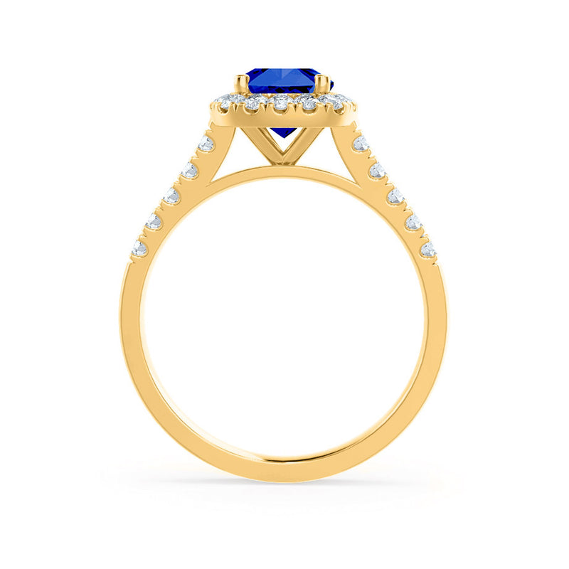 OPHELIA - Lab Grown Blue Sapphire & Diamond 18K Yellow Gold Halo Engagement Ring Lily Arkwright