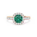 OPHELIA - Lab Grown Emerald & Diamond 18K Rose Gold Halo Engagement Ring Lily Arkwright