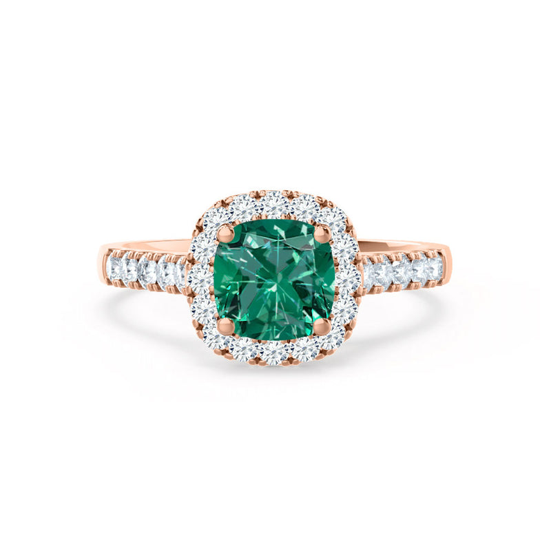 OPHELIA - Lab Grown Emerald & Diamond 18K Rose Gold Halo Engagement Ring Lily Arkwright