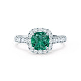 OPHELIA - Lab Grown Emerald & Diamond 18K White Gold Halo Engagement Ring Lily Arkwright