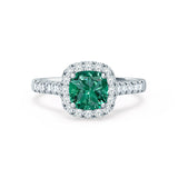OPHELIA - Lab Grown Emerald & Diamond Platinum Halo Engagement Ring Lily Arkwright