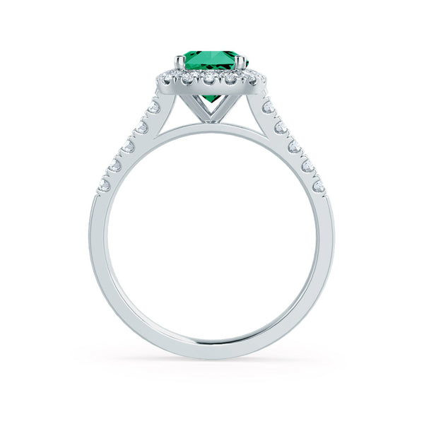 OPHELIA - Lab Grown Emerald & Diamond 18K White Gold Halo Engagement Ring Lily Arkwright