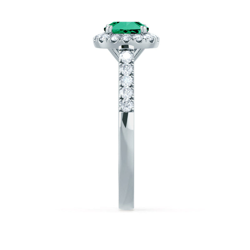 OPHELIA - Lab Grown Emerald & Diamond Platinum Halo Engagement Ring Lily Arkwright