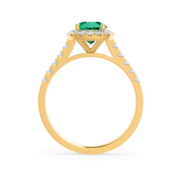 OPHELIA - Lab Grown Emerald & Diamond 18K Yellow Gold Halo Engagement Ring Lily Arkwright