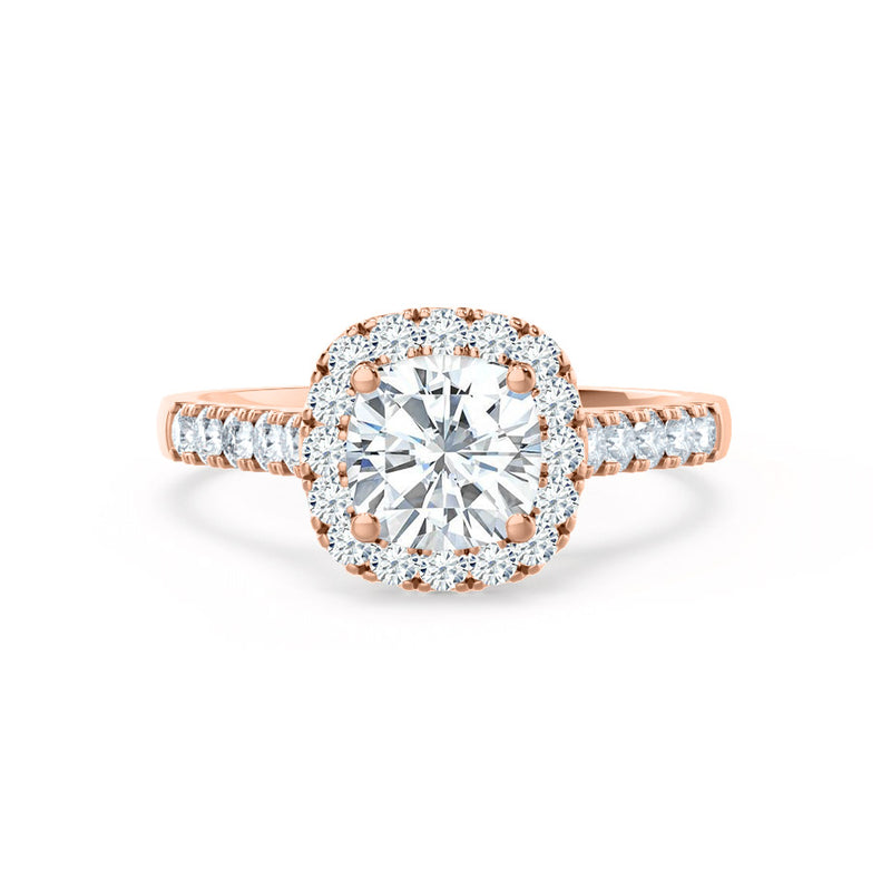 OPHELIA - Cushion Moissanite & Diamond 18k Rose Gold Halo Ring Engagement Ring Lily Arkwright