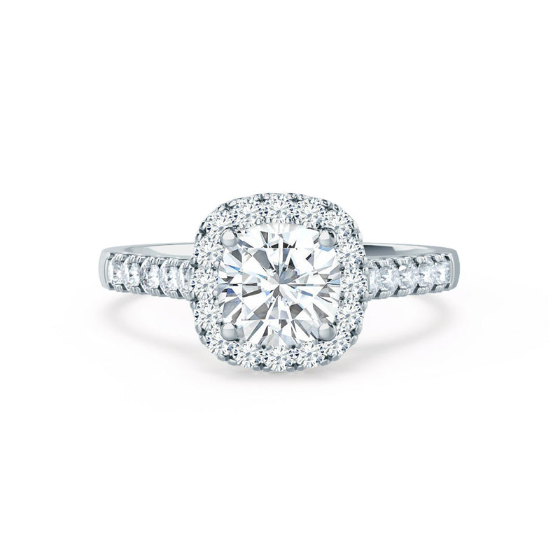 OPHELIA - Cushion Moissanite & Diamond 18k White Gold Halo Ring Engagement Ring Lily Arkwright