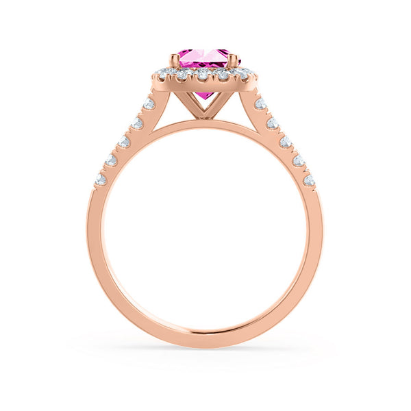 OPHELIA - Lab Grown Pink Sapphire & Diamond 18K Rose Gold Halo Engagement Ring Lily Arkwright