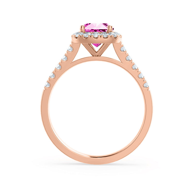 OPHELIA - Lab Grown Pink Sapphire & Diamond 18K Rose Gold Halo Engagement Ring Lily Arkwright
