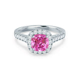 OPHELIA - Lab Grown Pink Sapphire & Diamond Platinum Halo Engagement Ring Lily Arkwright